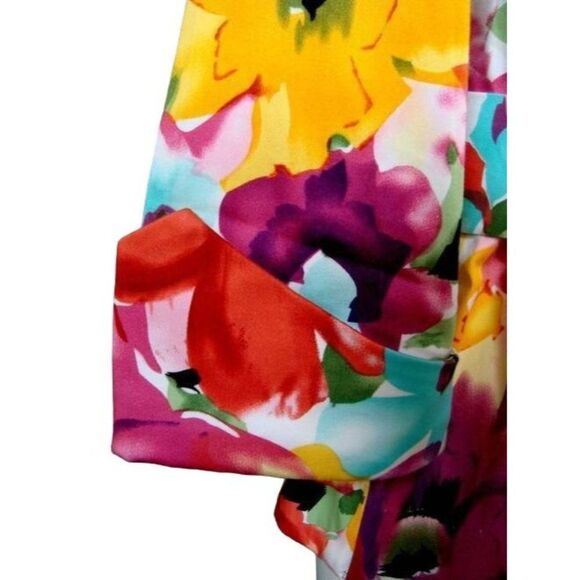 Donna Ricco Collection Sz 6 Front Wrap Tropical Floral Portrait Collar Top Artsy - Picture 5 of 10